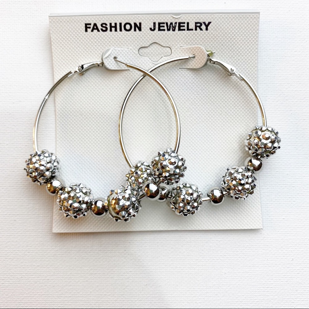 💕 Silver disco Ball hoop earrings